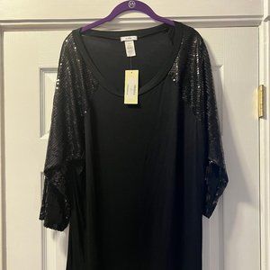 Evelie Black Sequin Raglan Tee - NWT